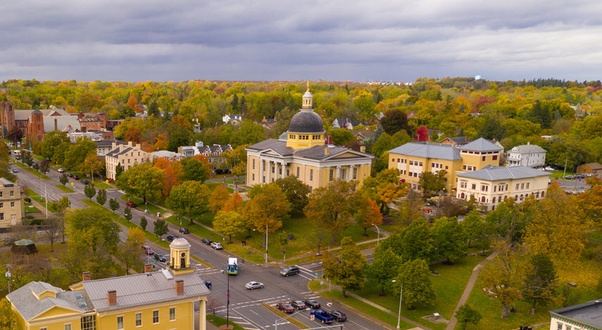 Aerial photo of a town in New York State.