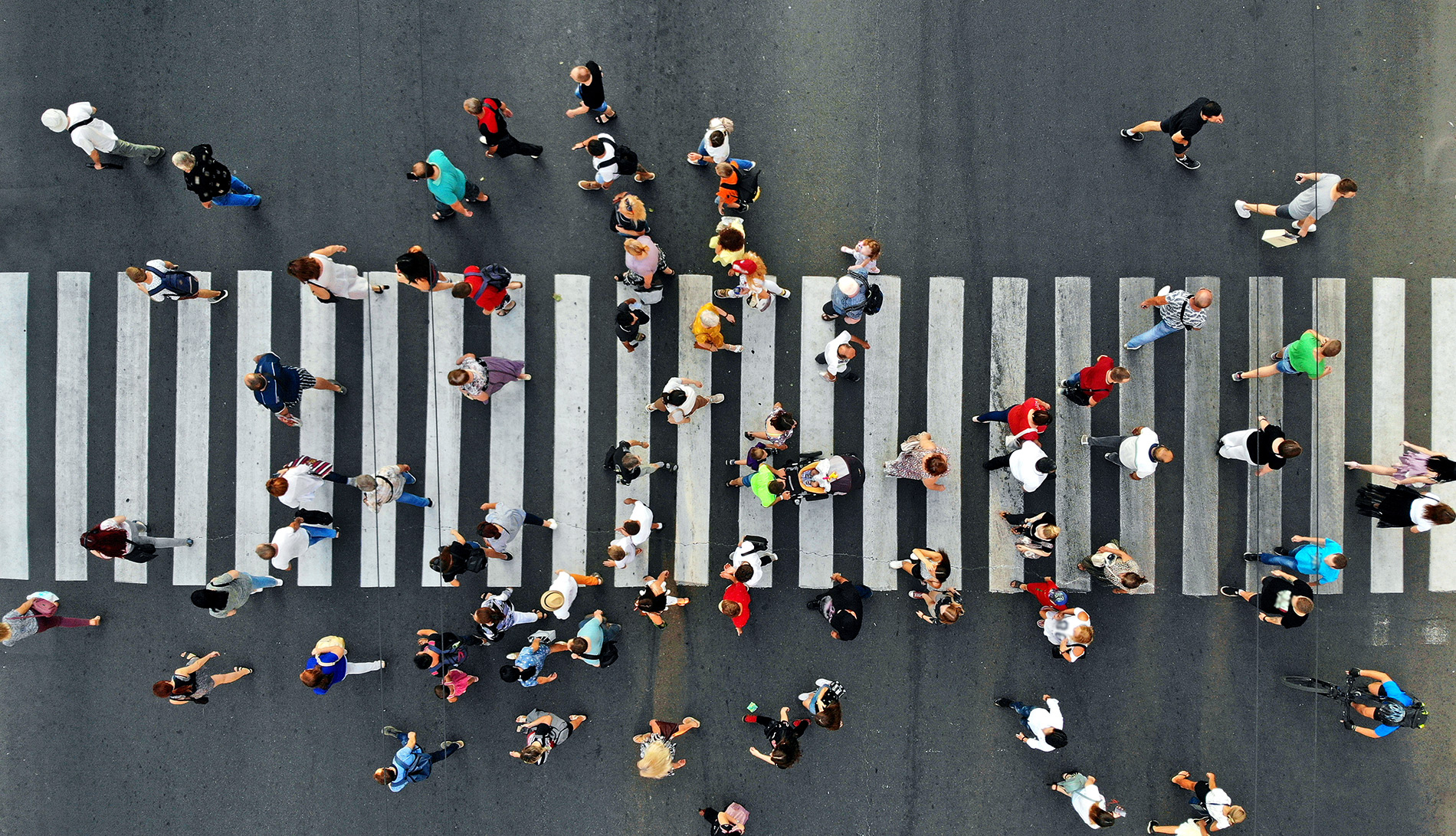 Aerial view of people walking on street