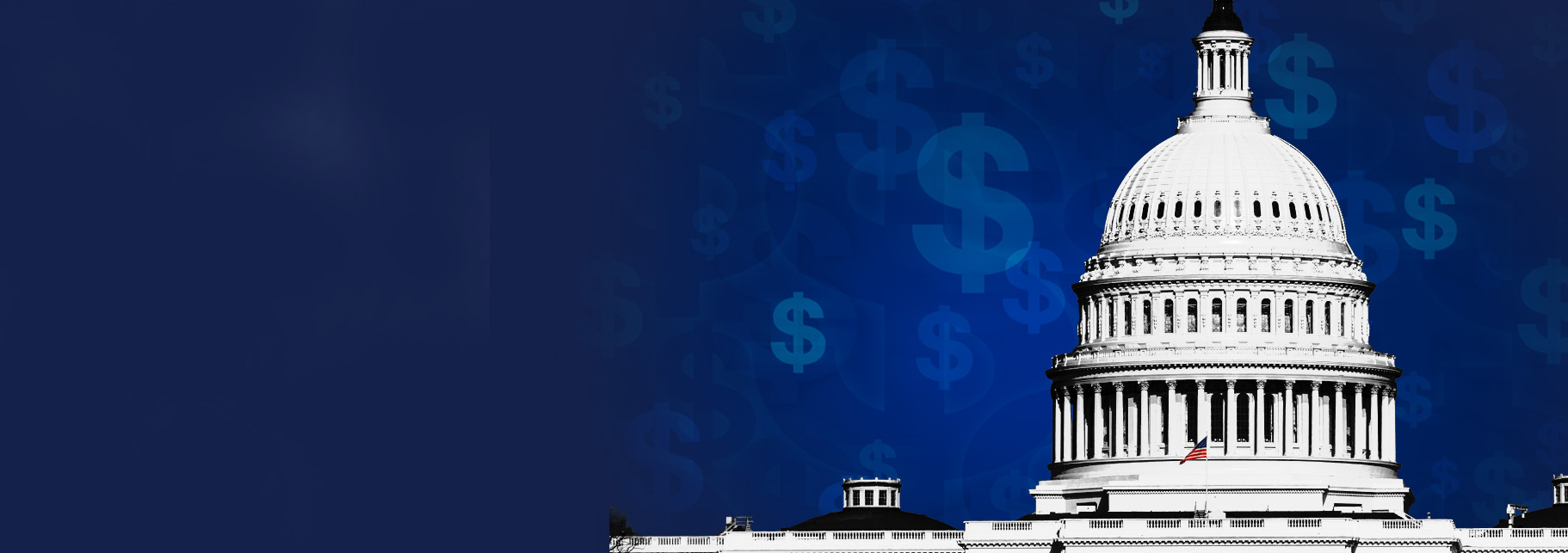 United States Capital building with textural money symbols in the background