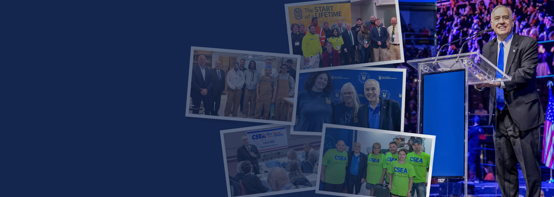 a collection of images featuring comptroller dinapoli and labor union employees from across new york state