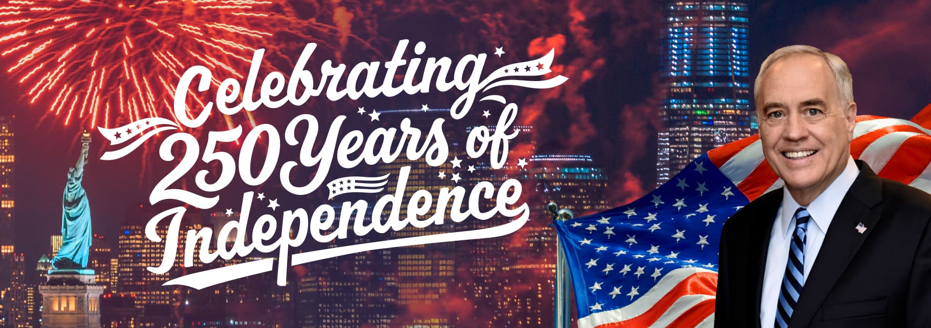 Photo of Comptroller DiNapoli that reads "Celebrating 250 years of independence"