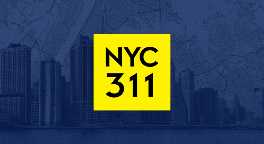 Graphic illustration that includes a map of New York City in the background and the New York City 311 logo in the foreground.