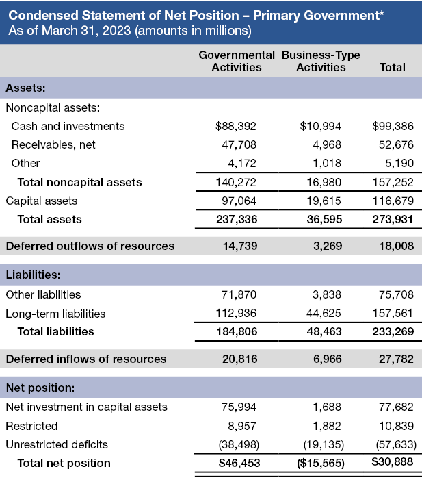 Condensed Statement of Activities – Primary Government