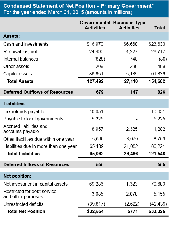 Condensed Statement of Net Position - Primary Government