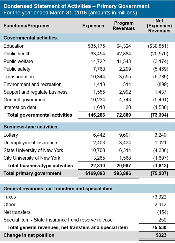 Condensed Statement of Activities - Primary Government