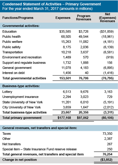 Condensed Statement of Activities- Primary Government