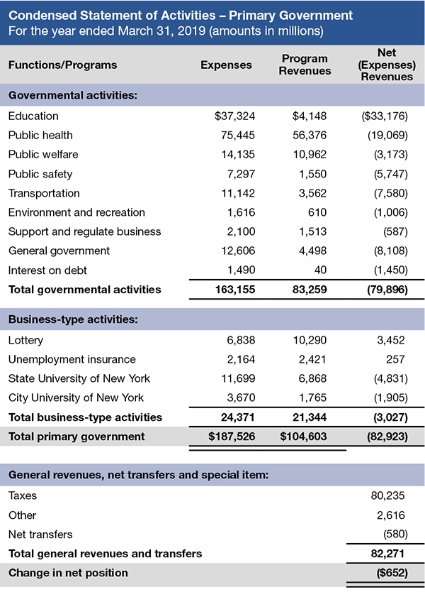 Condensed Statement of Activities - Primary Government