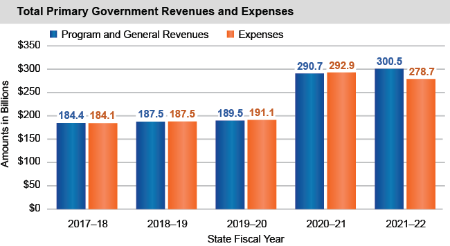 Bar chart of Total Primary Government Revenues and Expenses