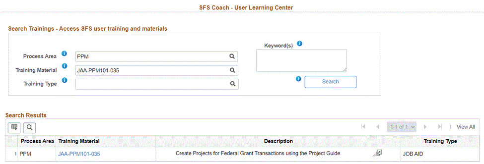 SFS Coach User Center display