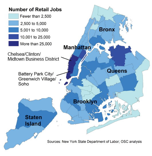 Figure 3 - Map - NYC Retail Sector Jobs by Neighborhood