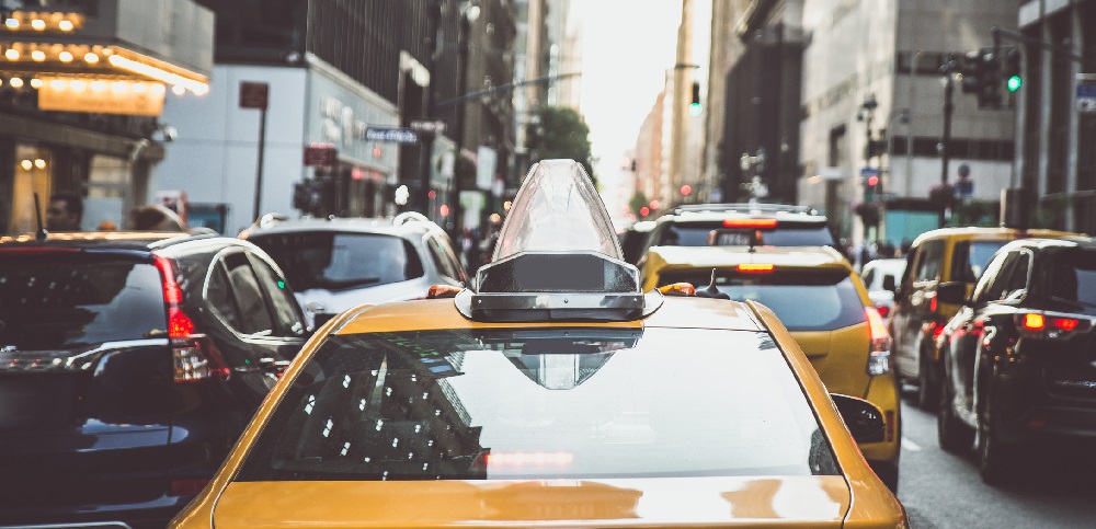 Taxi cab in traffic in New York City