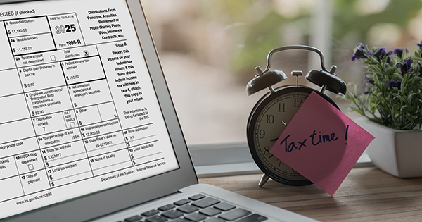 laptop with 1099-R on the screen