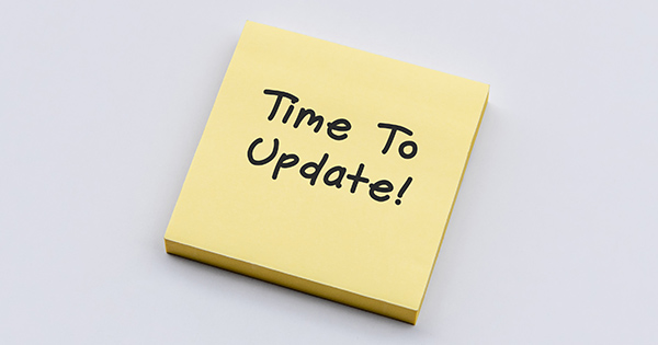 notepad that says 'time to update!'