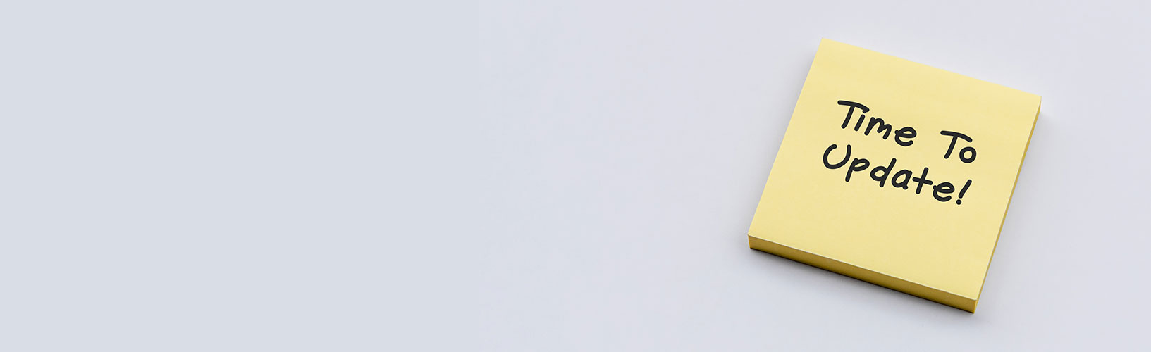 notepad that says 'time to update!'