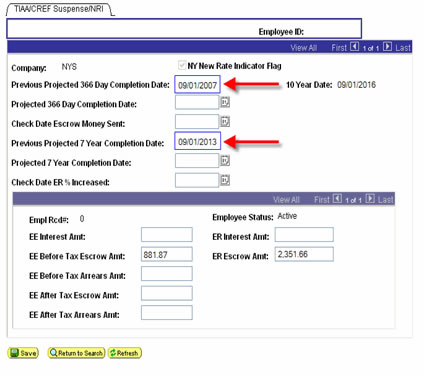 Clip of New Projected Dates calculations for active employee