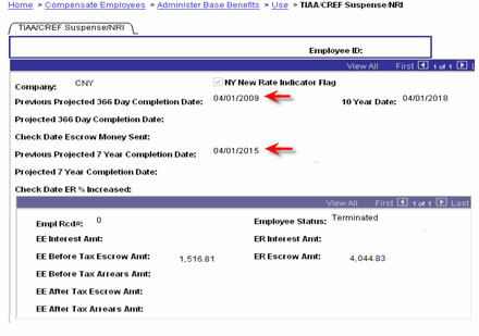 Clip of New Projected Dates fields for terminated employees