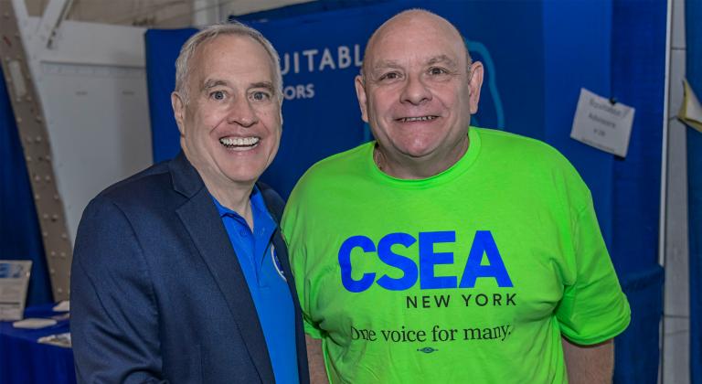 state comptroller dinapoli standing with ken greenleaf, president of csea region five at the new york state fair