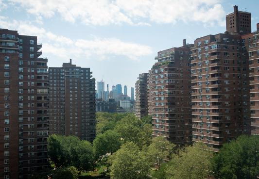 skyline view of NYC Mitchell lama apartments