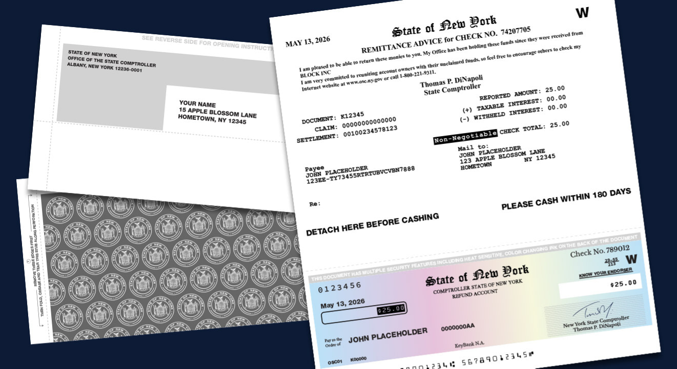 perforated envelope which opens into a remittance letter with the check at the bottom